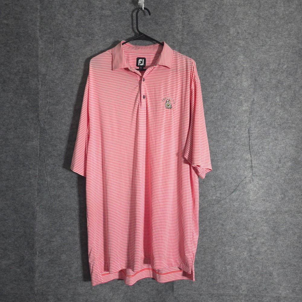FootJoy Mens XL Golf Polo Shirt Pink Stripe Twin Eagles Cup Acushnet Performance